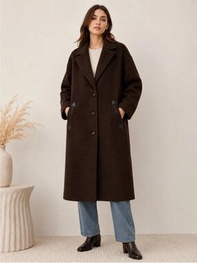 BCBG Generation Brown Coat Womens Long Oversized Winter Overcoat Jacket
